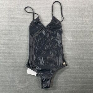Mobo One Piece Swimwear Women XS Liquid Black V Neck Adjustable Resort Brazilian